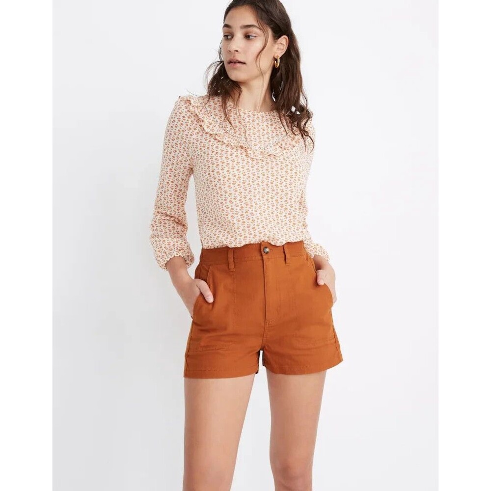 Madewell Camp Shorts XS Rust Brown Herringbone Weave Cotton Elevated Travel